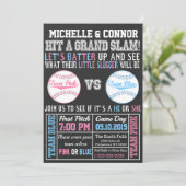 Baseball Gender Diskalation Party Invitation Chalk Kaart (Staand voorkant)
