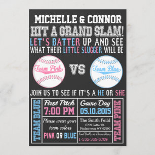 Baseball Gender Diskalation Party Invitation Chalk Kaart