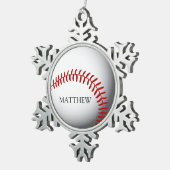 Baseball gepersonaliseerde naam of monogram tin sneeuwvlok ornament (Rechts)