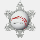 Baseball gepersonaliseerde naam of monogram tin sneeuwvlok ornament (Voorkant)