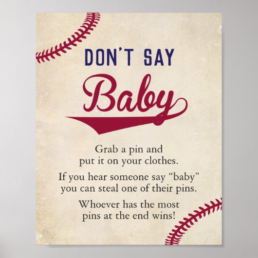 Baseball Gevoelig Baby shower Zeg geen Baby Poster (Voorkant)