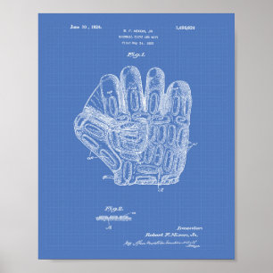 Baseball Glove 1924 Patent Art - Blauwdruk Poster