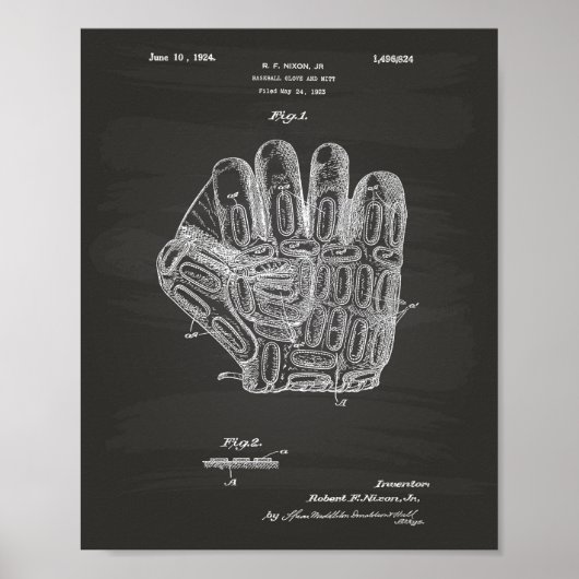 Baseball Glove 1924 Patent Art - Chalkboard Poster (Voorkant)