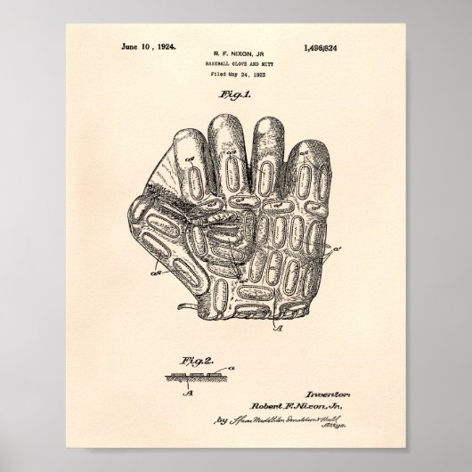 Baseball Glove 1924 Patent Art - Old Peper Poster (Voorkant)