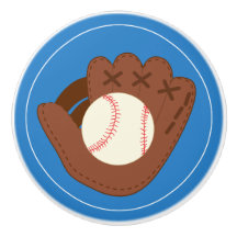 Baseball Glove and Ball on Blue