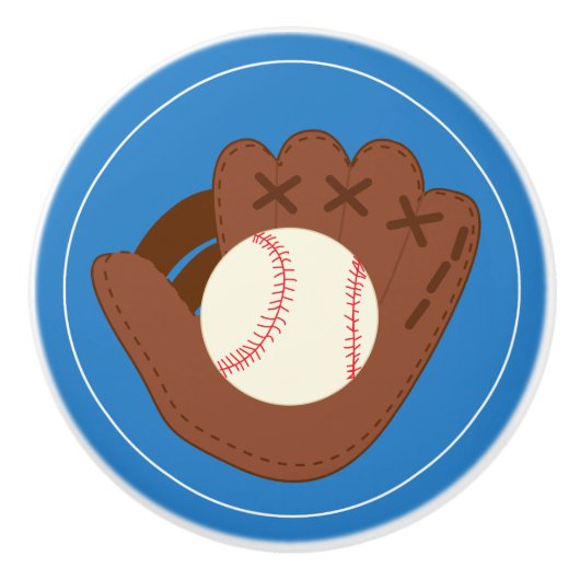 Baseball Glove and Ball on Blue Keramische Knop (Voorkant)