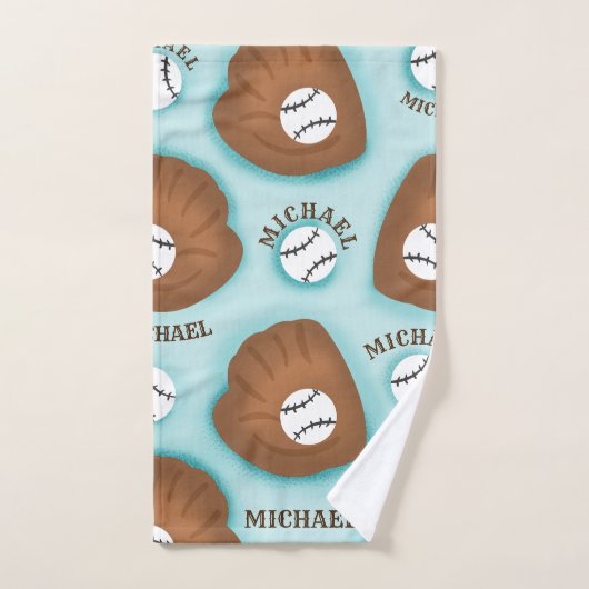 Baseball Glove Ball & Boy Name Patroon Sport Thema Bad Handdoek (Handdoek)