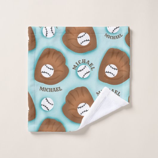 Baseball Glove Ball & Boy Name Patroon Sport Thema Bad Handdoek (Wasdoekje)