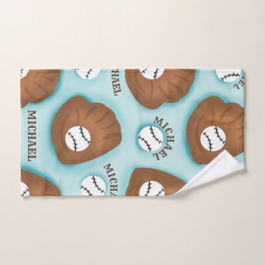 Baseball Glove Ball & Boy Name Patroon Sport Thema Bad Handdoek (Handdoek)