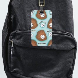 Baseball Glove Ball & Boy Name Patroon Sport Thema Bagagelabel