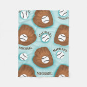 Baseball Glove Ball & Boy Name Patroon Sport Thema Fleece Deken (Voorkant)