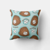 Baseball Glove Ball & Boy Name Patroon Sport Thema Kussen (Achterkant)