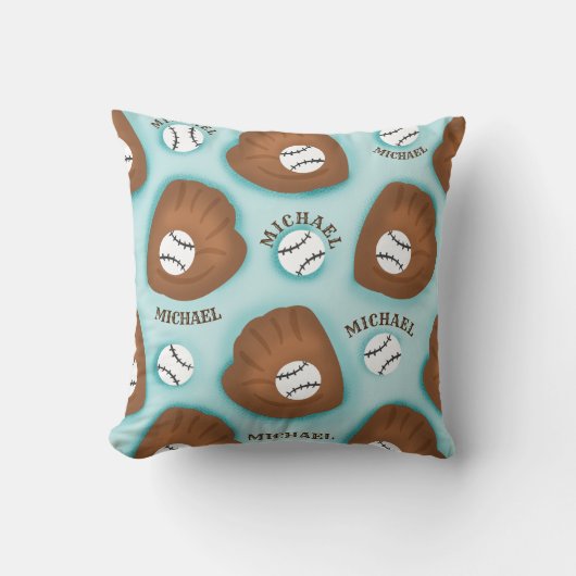Baseball Glove Ball & Boy Name Patroon Sport Thema Kussen (Voorkant)