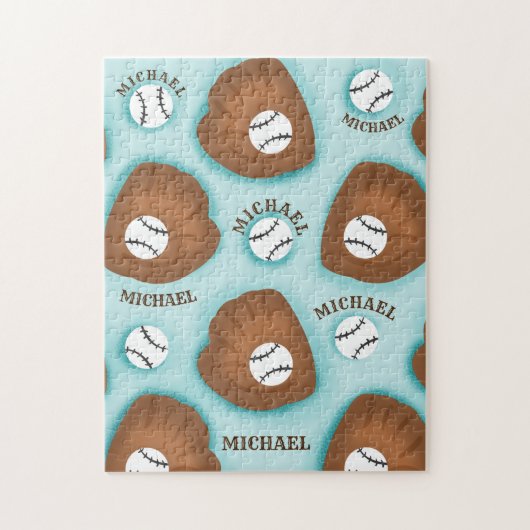 Baseball Glove Ball & Boy Name Patroon Sport Thema Legpuzzel (Verticaal)