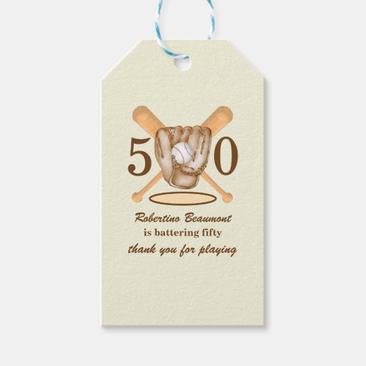Baseball Glove Bats Themed Men's 50th Birthday Cadeaulabel (Voorkant)