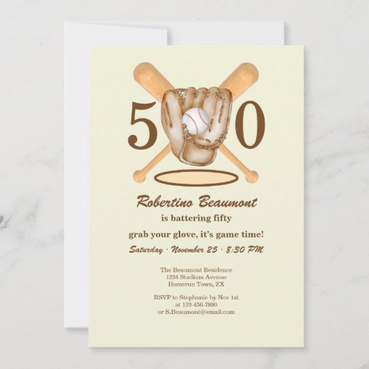 Baseball Glove Bats Themed Men's 50th Birthday Kaart (Voorkant)