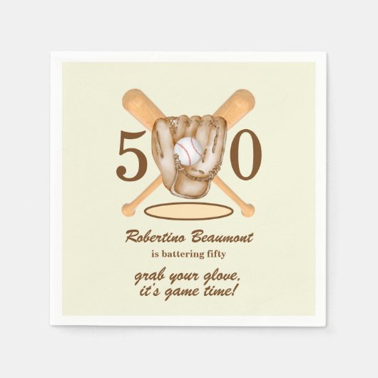 Baseball Glove Bats Themed Men's 50th Birthday Servet (Voorkant)