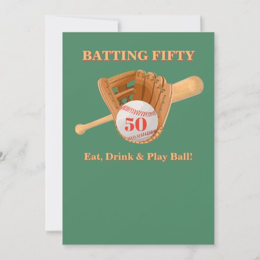 Baseball Glove Batting Fifty Men's 50th Birthday Kaart (Achterkant)