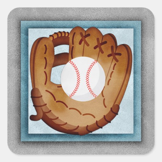 Baseball Glove - Cute Baseball Theme Vierkante Sticker (Voorkant)