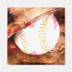 Baseball & Glove Grunge Style Magneet
