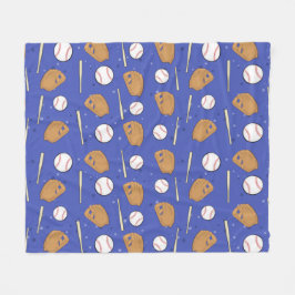 Baseball - Gloves, Balls & Bats on Blue Background Fleece Deken