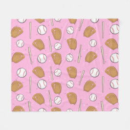 Baseball - Gloves, Balls & Bats on Pink Background Fleece Deken
