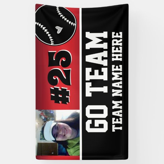 Baseball Go Team One Photo Red Banner (Verticaal)