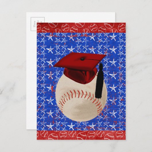 Baseball Graduation Cap, sterren, rood, wit, blauw Aankondigingskaart (Voorkant / Achterkant)