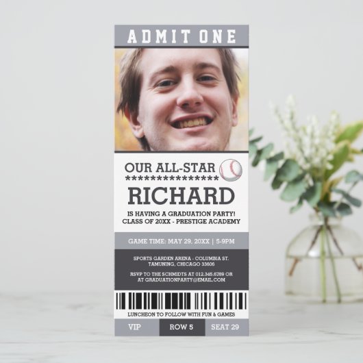 Baseball Graduation Party Uitnodigt Kaart (Staand voorkant)