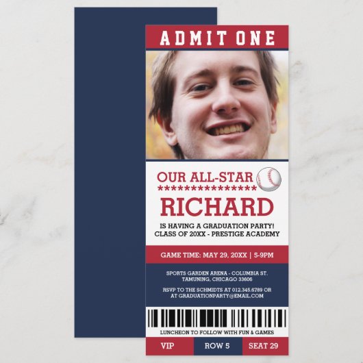 Baseball Graduation Party Uitnodigt Kaart (Voorkant / Achterkant)