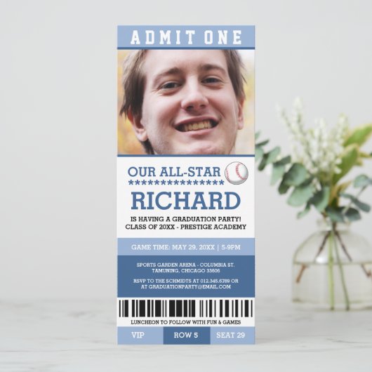 Baseball Graduation Party Uitnodigt Kaart (Staand voorkant)