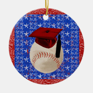 Baseball Gradup, sterren, rood, wit, blauw Keramisch Ornament