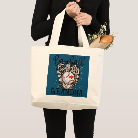 Baseball Grandma Leopard Game Day Baseball Lover Grote Tote Bag (Voorkant (product))