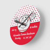 Baseball grappige geboortenstatussen Red White Ronde Klok (Hoek)