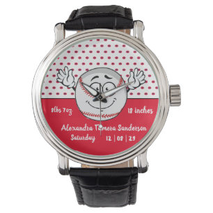 Baseball grappige geboortenstatussen Red White Wat Horloge
