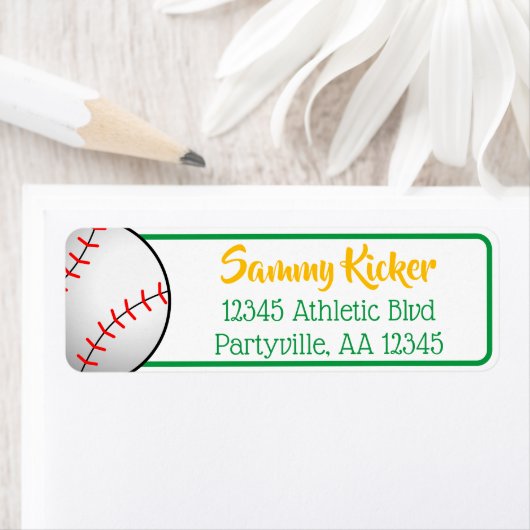 Baseball Green & Gold Address Etiket (Insitu)