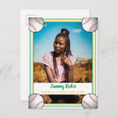 Baseball Green & Gold Afstuderen Aankondigingskaart (Voorkant / Achterkant)