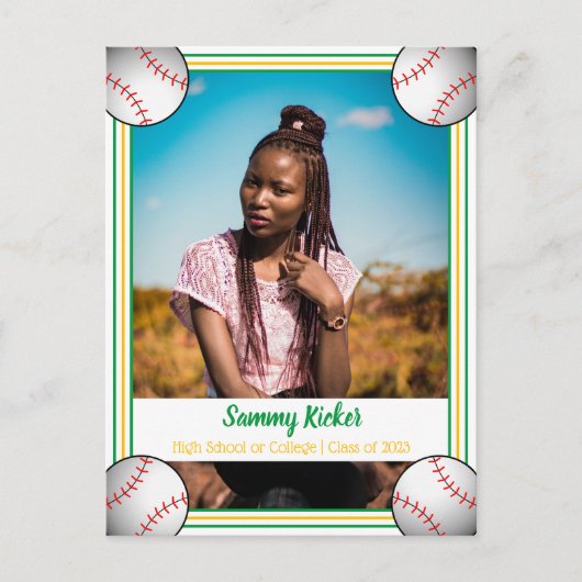 Baseball Green & Gold Afstuderen Aankondigingskaart (Voorkant)
