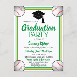 Baseball Green & Gold Graduparty Uitnodiging Briefkaart
