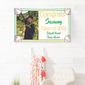 Baseball Green & Gold One Photo Afstuderen Spandoek (Insitu)