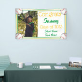 Baseball Green & Gold One Photo Afstuderen Spandoek (Beurs)