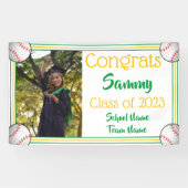 Baseball Green & Gold One Photo Afstuderen Spandoek (Horizontaal)