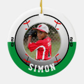 Baseball Groen Witte Teamkleuren Keramisch Ornament (Achterkant)
