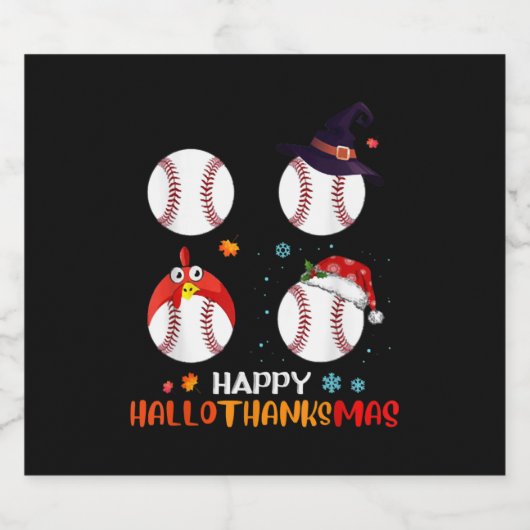 Baseball Halloween en vrolijk kerstfeest Sparkling Wijnetiket (Enkel label)