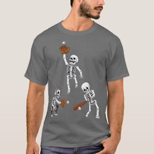 Baseball Halloween Skeletons Hitter Catcher Boys K T-shirt