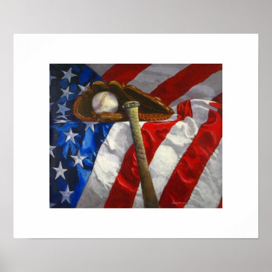 Baseball, handschoen, bat & American flag poster (Voorkant)