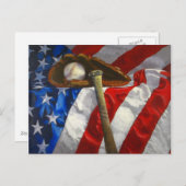 Baseball, handschoen, knuppel en Amerikaanse vlag Briefkaart (Voorkant / Achterkant)