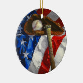 Baseball, handschoen, knuppel en Amerikaanse vlag Keramisch Ornament (Rechts)