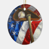 Baseball, handschoen, knuppel en Amerikaanse vlag Keramisch Ornament (Links)