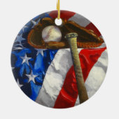 Baseball, handschoen, knuppel en Amerikaanse vlag Keramisch Ornament (Achterkant)